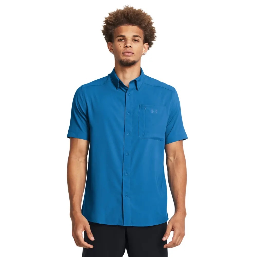 NWT • Under Armour Men's Drift Tide 2.0 Short Sleeve Woven Shirt • Photon Blue